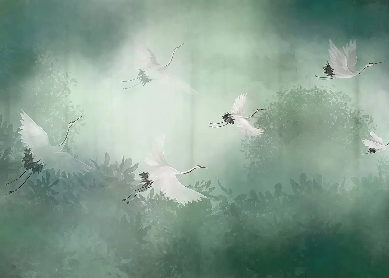 Custom Size Wall Mural Cranes | Premium Non-Woven Wallpaper | FTNS1251