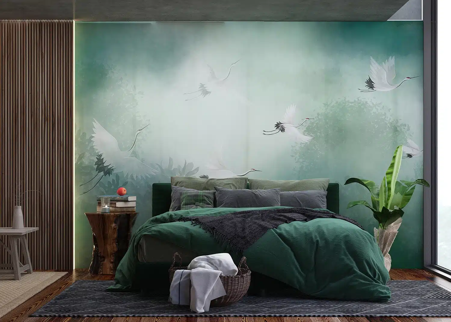 Custom Size Wall Mural Cranes | Premium Non-Woven Wallpaper | FTNS1251