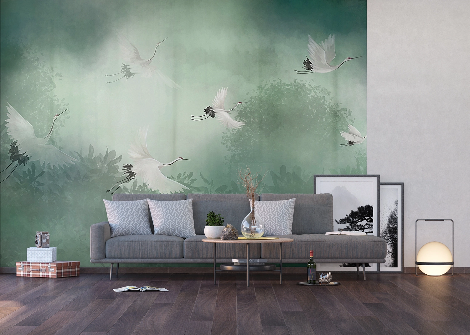 Custom Size Wall Mural Cranes | Premium Non-Woven Wallpaper | FTNS1251 4