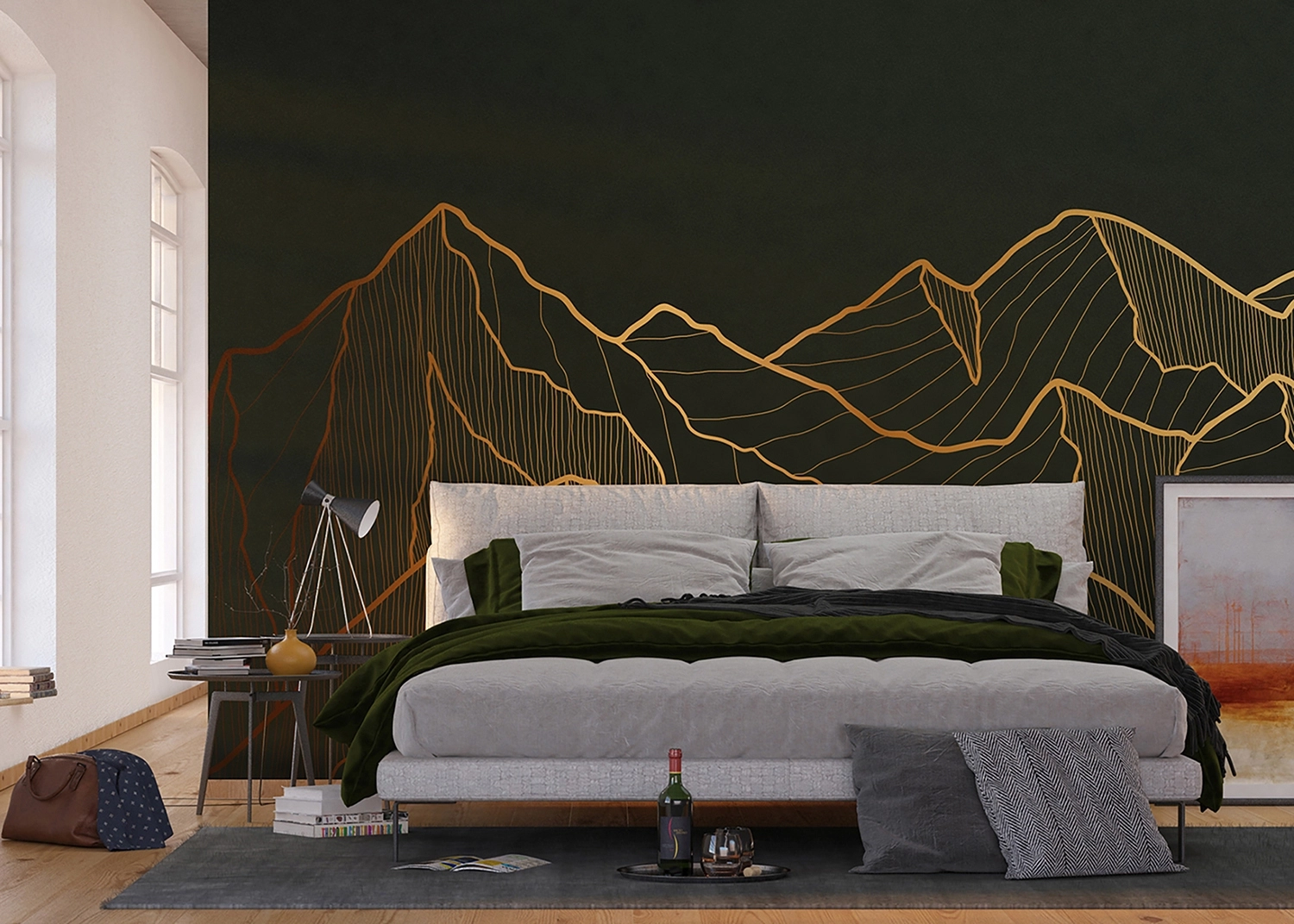 Custom Size Wall Mural Golden Mountain | Premium Non-Woven Wallpaper | FTNS1281