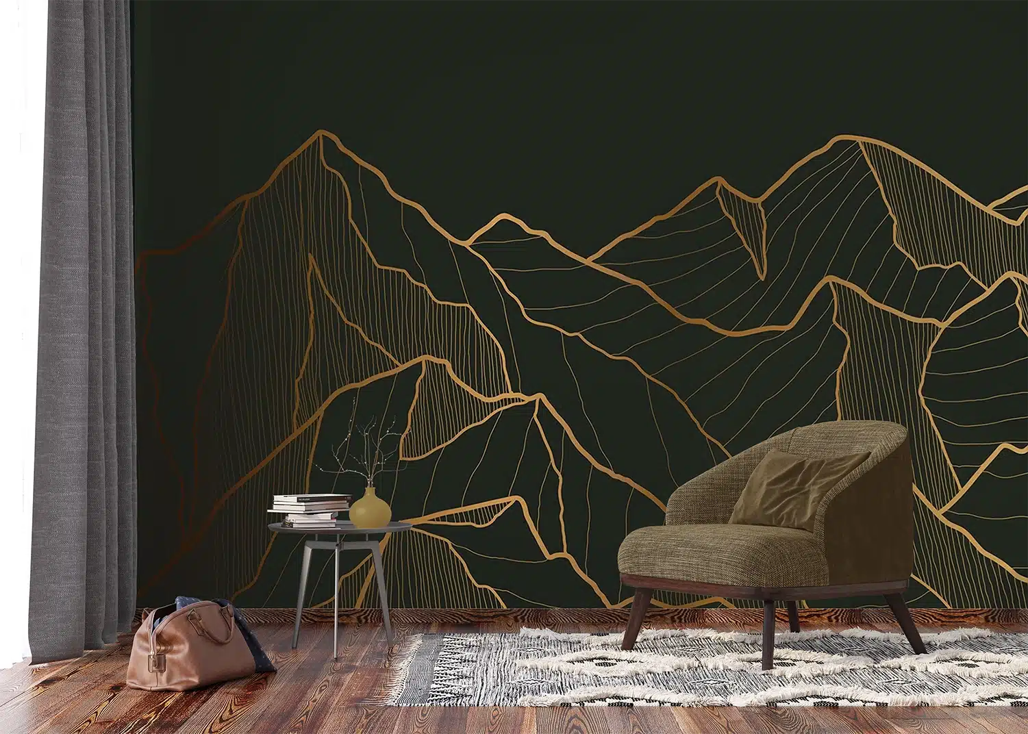 Custom Size Wall Mural Golden Mountain | Premium Non-Woven Wallpaper | FTNS1281 6