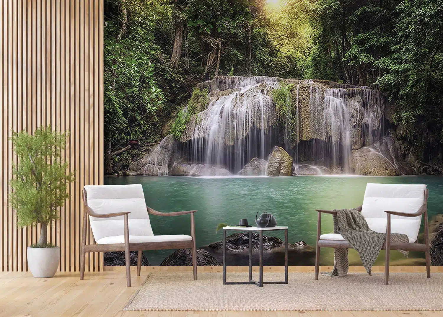 Custom Size Wall Mural Waterfall in Paradise | Premium Non-Woven Wallpaper | FTNS2451 2