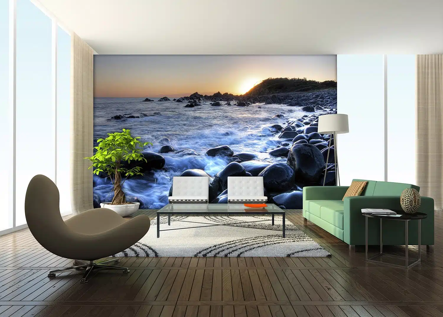 Custom Size Wall Mural Sea Sunset | Premium Non-Woven Wallpaper | FTNS2453 3