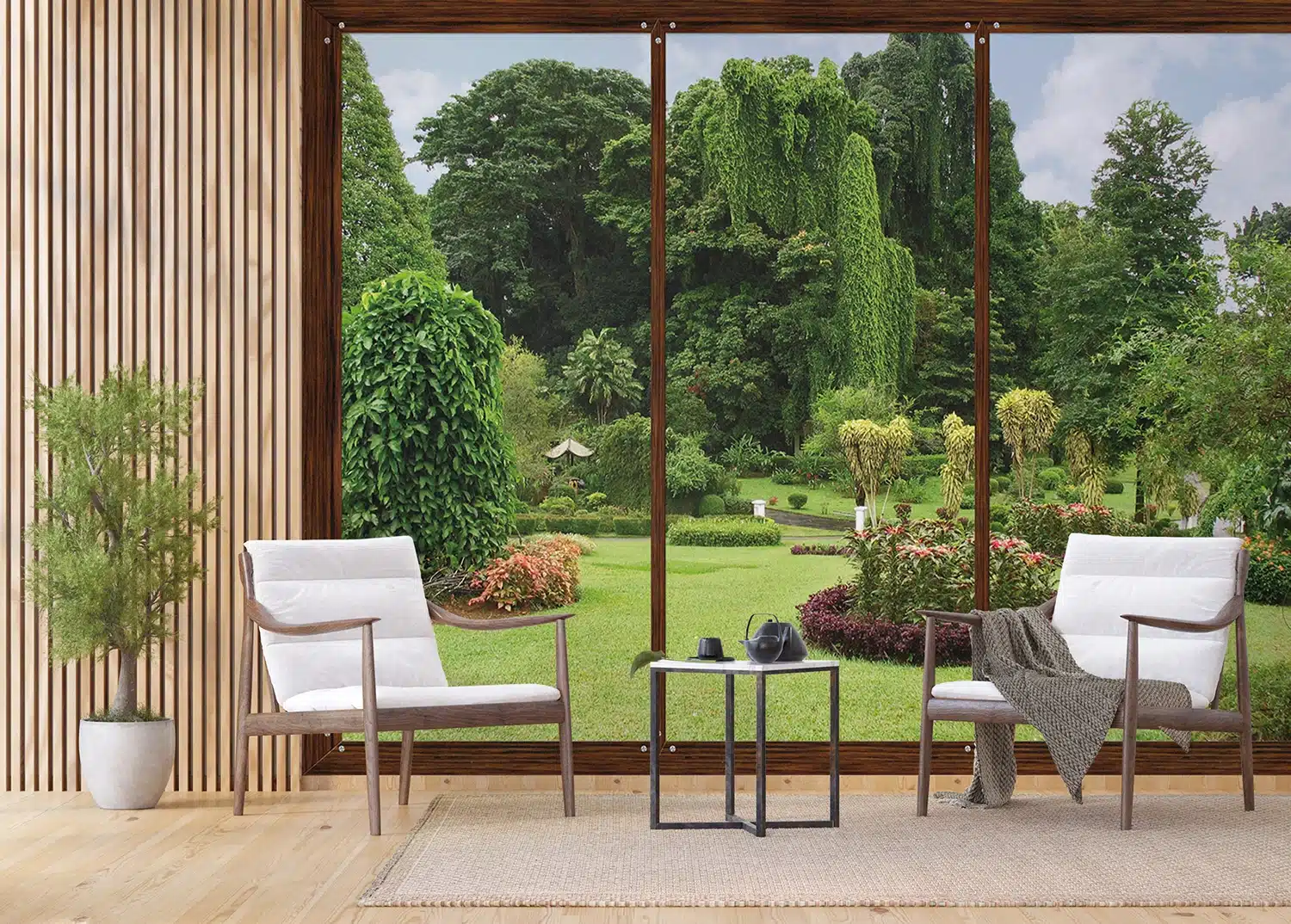 Custom Size Wall Mural Window to Garden | Premium Non-Woven Wallpaper | FTNS2456