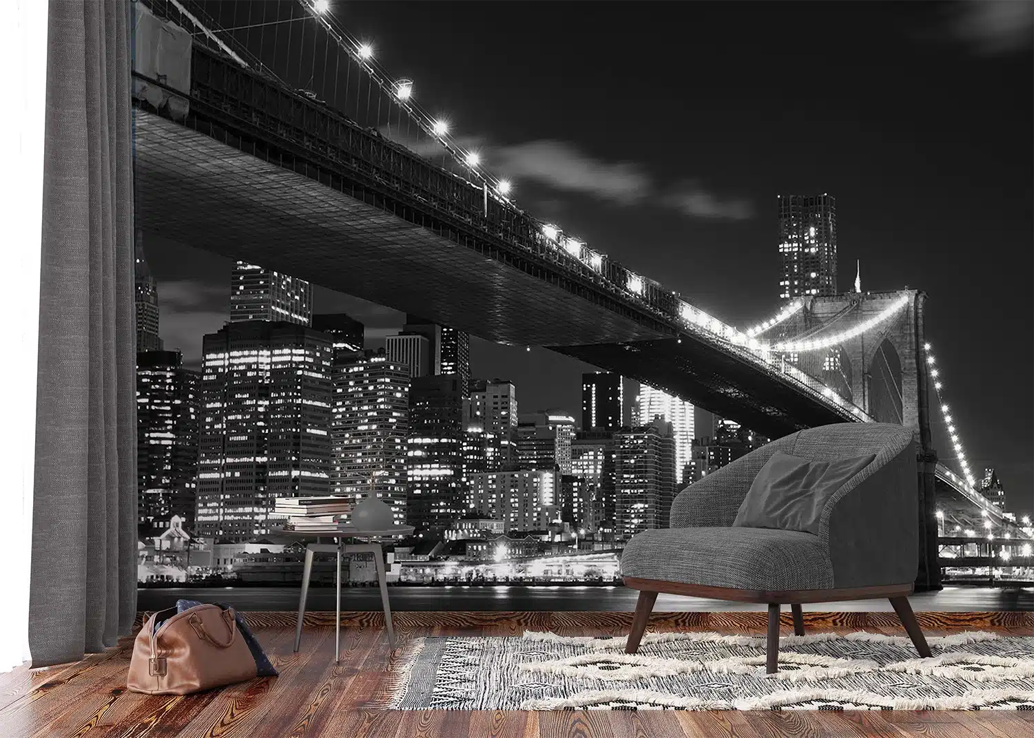 Custom Size Wall Mural Brooklyn Bridge | Premium Non-Woven Wallpaper | FTNS2469 4