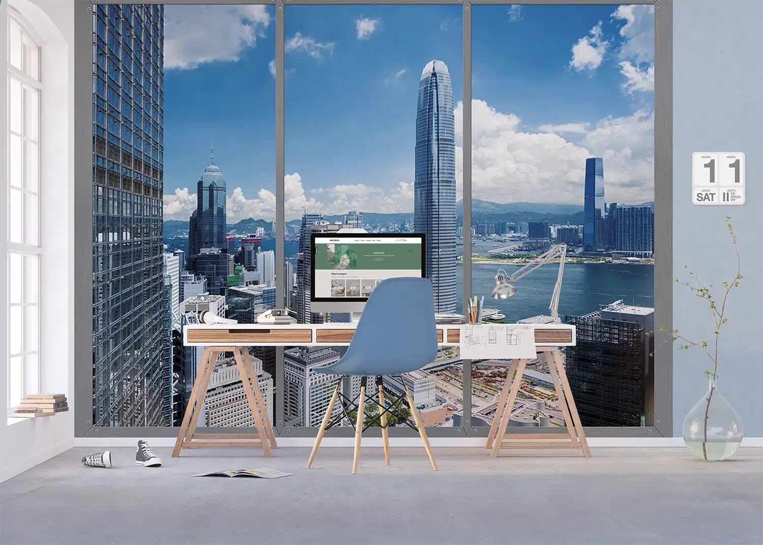 Custom Size Wall Mural Window to City | Premium Non-Woven Wallpaper | FTNS2470 4