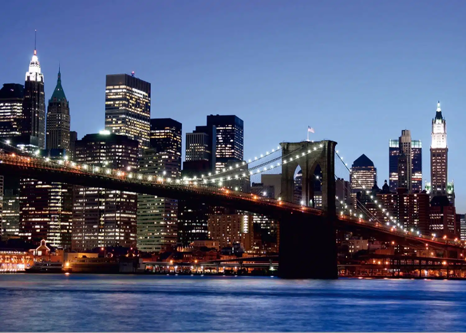 Custom Size Wall Mural Brooklyn Bridge at DusK| Premium Non-Woven Wallpaper | FTNS2472