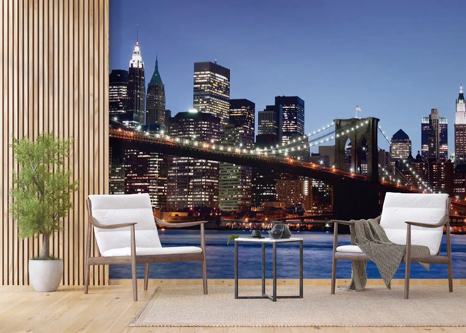 Custom Size Wall Mural Brooklyn Bridge at DusK| Premium Non-Woven Wallpaper | FTNS2472 2