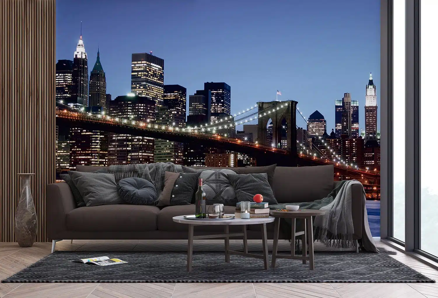 Custom Size Wall Mural Brooklyn Bridge at DusK| Premium Non-Woven Wallpaper | FTNS2472 6