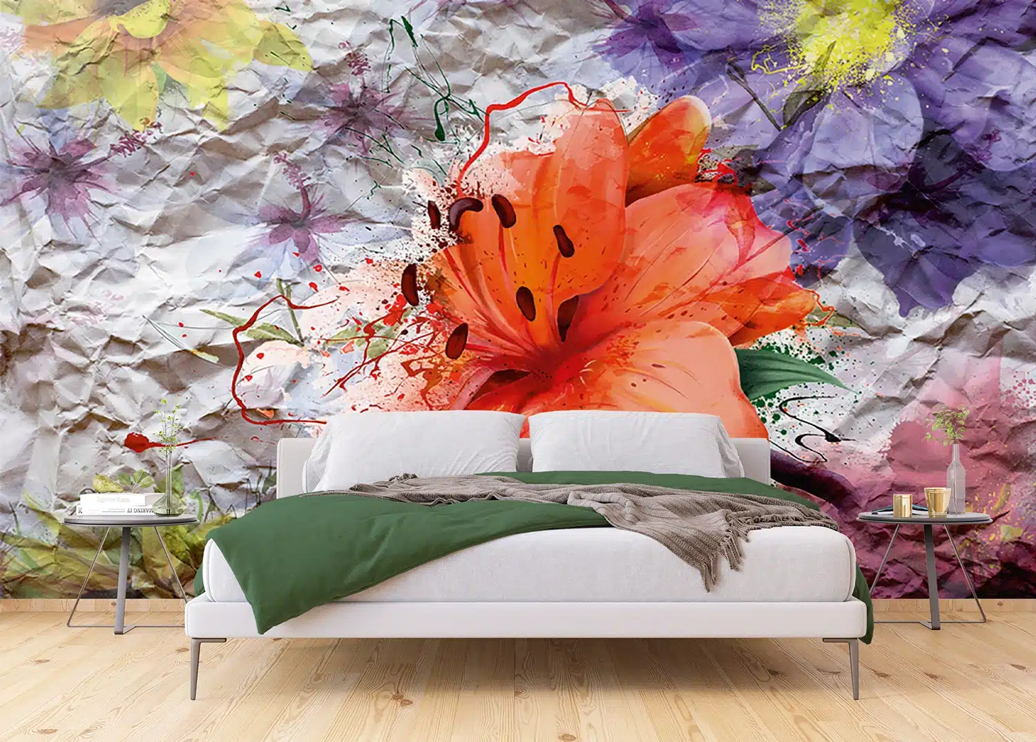 Custom Size Wall Mural Flowers on Crumpled Paper | Premium Non-Woven Wallpaper | FTNXXL1223 6