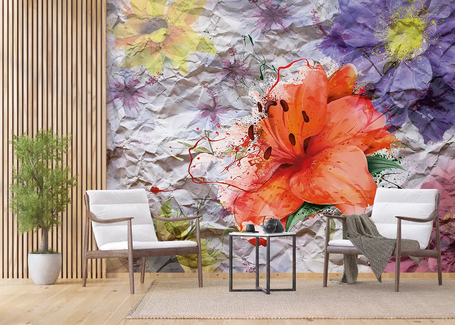 Custom Size Wall Mural Flowers on Crumpled Paper | Premium Non-Woven Wallpaper | FTNXXL1223 4