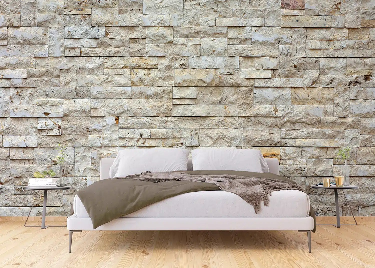 Custom Size Wall Mural Beige Bricks | Premium Non-Woven Wallpaper | FTNXXL2412 3