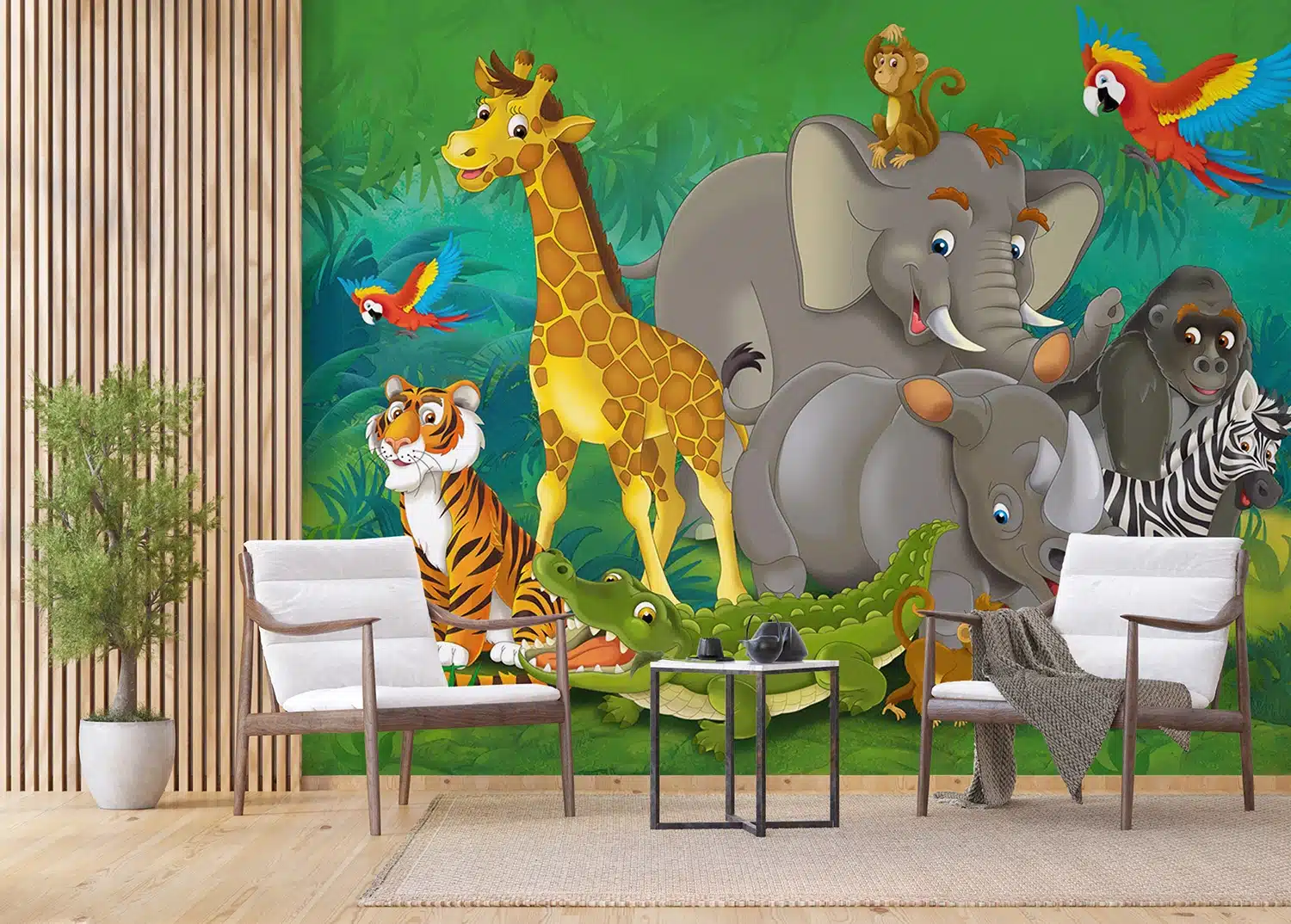 Custom Size Wall Mural Jungle Animals | Premium Non-Woven Wallpaper | FTNXXL2420 3