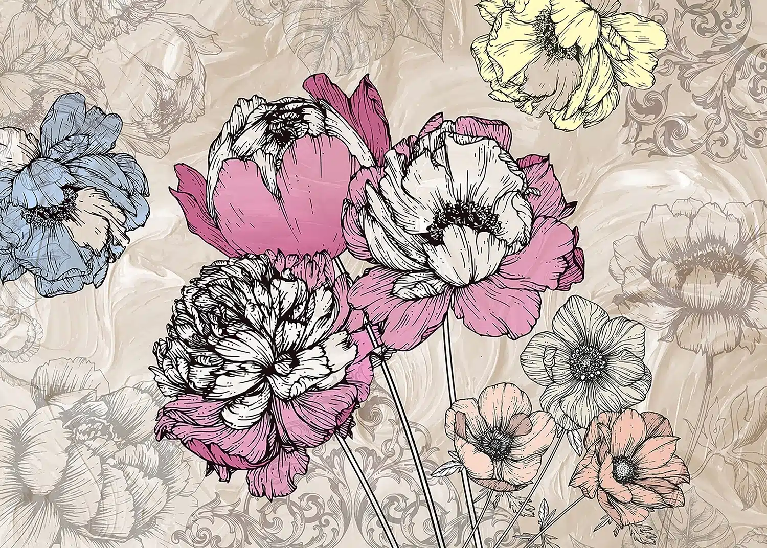 Custom Size Wall Mural Tender Peonies | Premium Non-Woven Wallpaper | FTNXXL1230