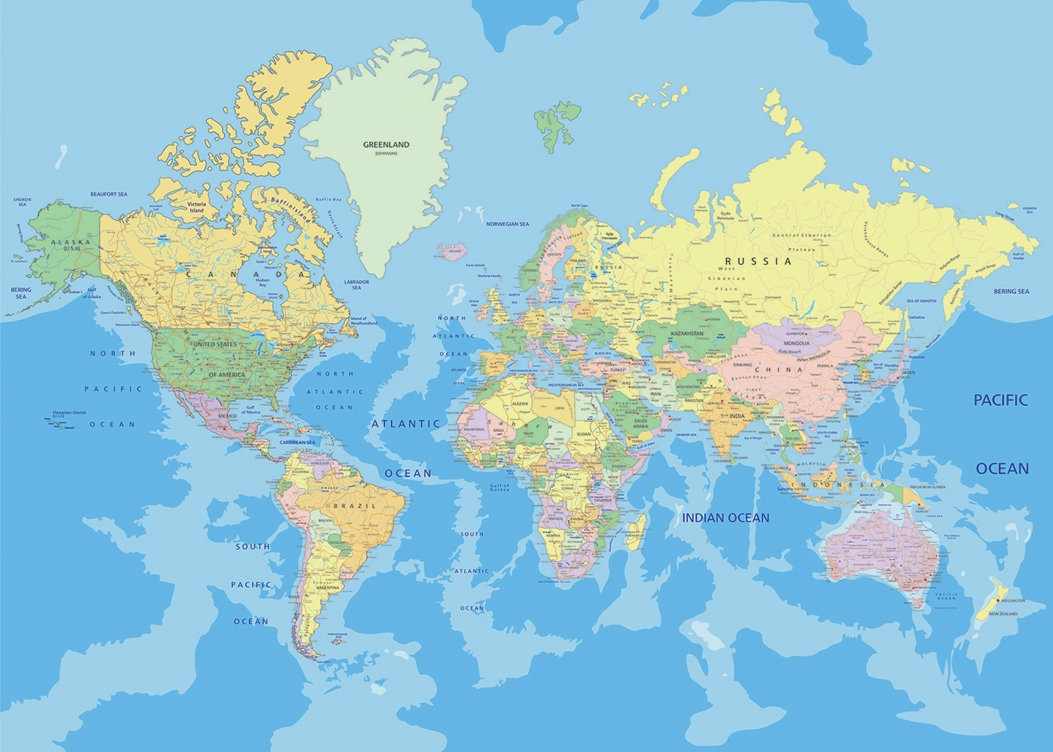 Custom Size Wall Mural World Map | Premium Non-Woven Wallpaper | FTNXXL2495