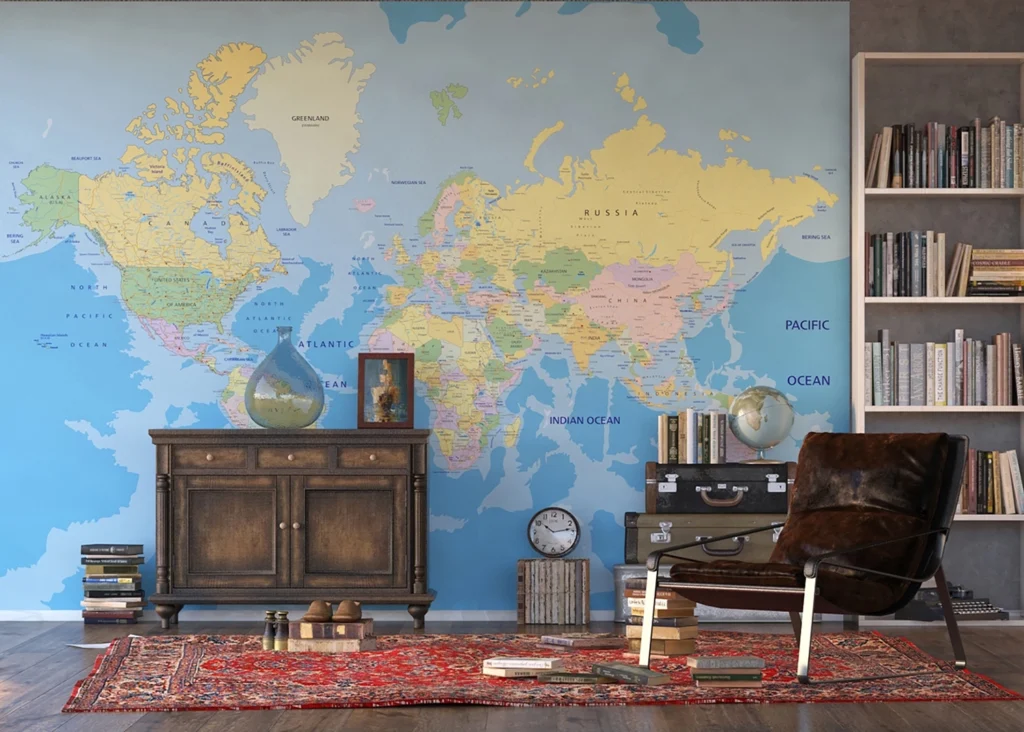 Custom Size Wall Mural World Map | Premium Non-Woven Wallpaper | FTNXXL2495 2